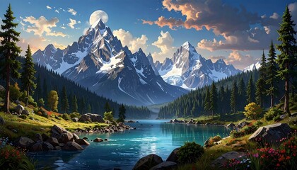 Scenic mountain lake landscape