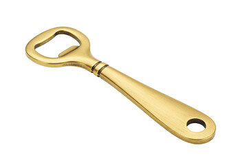 Isolated Brass Bottle Opener, a Handy Bar Tool for Removing Caps from Glass Beer Bottles