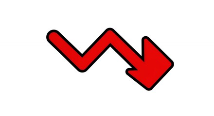 Red zigzag downward arrow symbol on white background