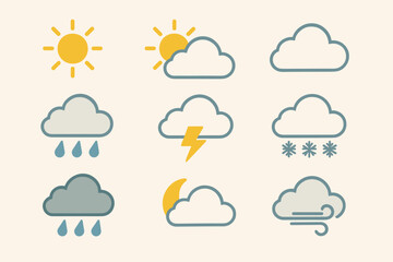 Weather Icons Set &ndash; Sun, Cloud, Rain, Storm, Snow, Wind, Forecast Symbols