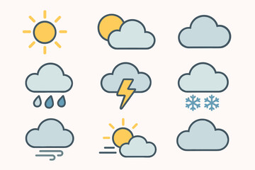 Weather Icons Set – Sun, Cloud, Rain, Storm, Snow, Wind, Forecast Symbols