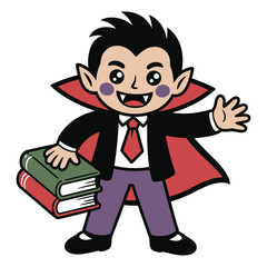 Fototapeta premium A smart cartoon vampire with books, perfect for educational halloween themes, reading promotions, and childrens illustrations