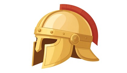 Fototapeta premium A detailed illustration of a golden spartan helmet, angled to display its intricate design and red plume.