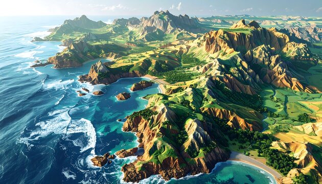 Lush, colorful landscape view from above