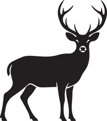 Fototapeta premium Elegant Deer Silhouette with Majestic Antlers Standing Proudly in Minimalist Black and White Design for Wildlife and Nature Projects
