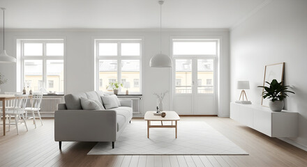 Fototapeta premium Modern And Minimalist Apartment Interior Design Featuring Natural Light And Elegant Furnishings