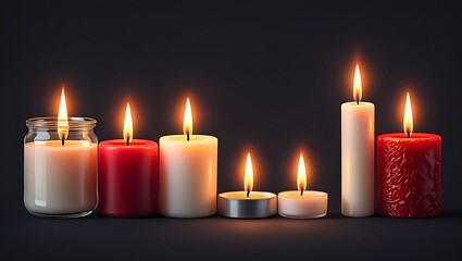 Romantic Red and Cream Candles:  Warm, Glowing Light, Dark Background,  Various Sizes and Styles.