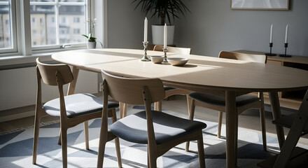 Minimalist Dining Room with Natural Light and Scandi-Inspired Design Elegance