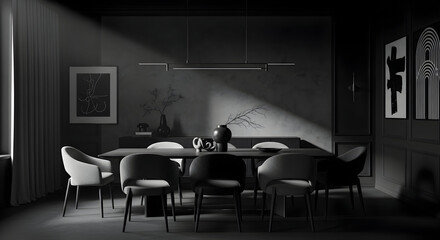 Fototapeta premium Minimalist Dining Space Elegance with Shadow Play and Artistic Accent Touches