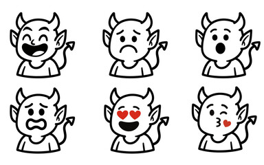 Fototapeta premium set character demon with emotion vector Vector set character with emotions joy, sadness, satisfaction, anger, love, kiss