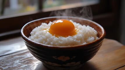 湯気立つ卵かけご飯のあたたかな朝