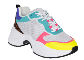 Chunky sneaker with colorful panels and leopard detail