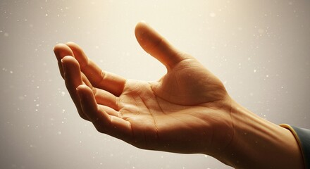 Close hand raised high symbolizing surrender to Christ with faith and devotion to God