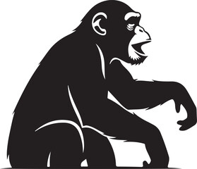 Fototapeta premium Black and White Silhouette of a Chimpanzee Sitting and Looking Ahead A Powerful Primate Image for Various Applications