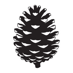 Spruce cone, black silhouette of coniferous decor on transparent background, vector drawing for stencil
