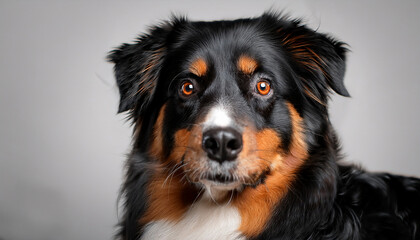 Fototapeta premium Portrait Of A Black And Tan Australian Shepherd With Expressive Eyes And Glossy Fur