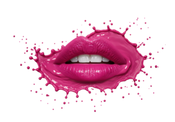 Isolated pink lips splash, a vibrant makeup concept with bold color and creative design element