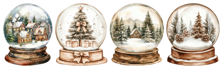 PNG Charming winter snow globe collection, element set on transparent background