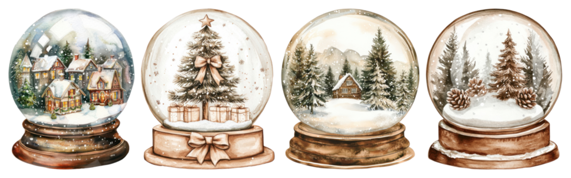 PNG Charming winter snow globe collection, element set on transparent background