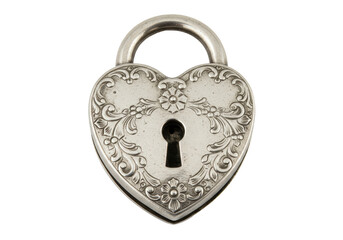 Isolated heart-shaped padlock with floral pattern, ornate design, security, protection object