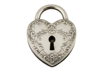 Isolated heart-shaped padlock with floral pattern, ornate design, security, protection object