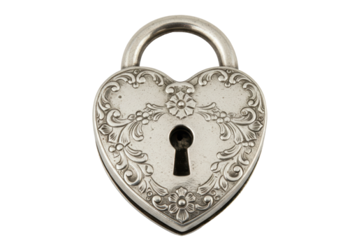 Isolated heart-shaped padlock with floral pattern, ornate design, security, protection object