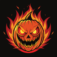 Fiery Halloween Jack O Lantern A Spooky and Intense Holiday Icon with Burning Flames