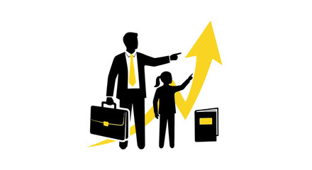 Father and daughter learning growth and success concept, ideal for illustrating mentorship, education, and career goals in business or personal development contexts