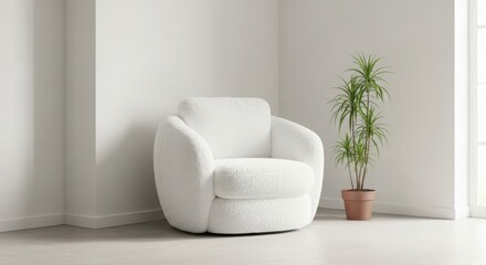 White Fluffy Chair in Minimalist Room Corner