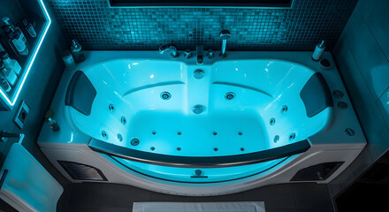 Modern Bathroom With Illuminated Hydrotherapy Tub And Ambient Lighting Design