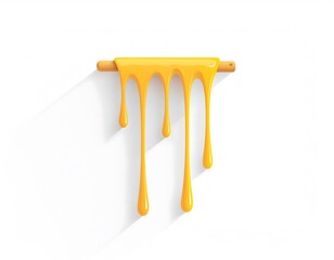 Stylized illustration of a wooden rolling pin with dripping yellow paint or liquid, casting a long shadow on a white background.