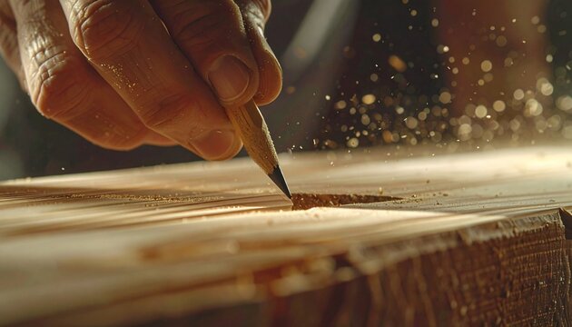 Close-Up Cinematic Shot of Hands Assembling Laminated Timber Joint with Dowel &ndash; Precision Woodworking, Carpentry Craft, and Construction Stock Photo for Trade, Training, and Editorial Use