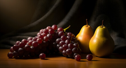 Still Life Photography of Grapes and Pears.