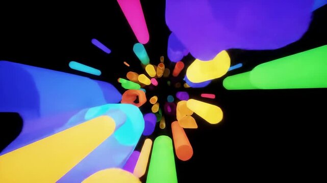 Vibrant, abstract shapes exploding in a radial pattern