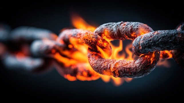 A burning chain with a fiery glow against a dark backdrop, symbolizing raw power and intense heat.