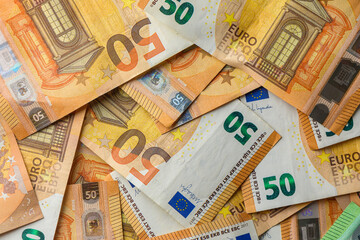 Close-Up of 50 Euro Banknotes European currency
