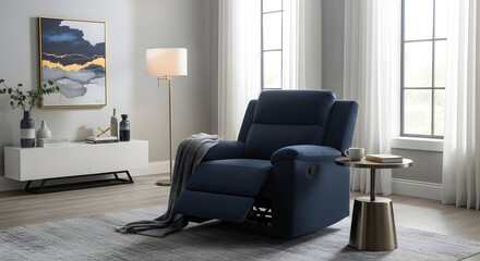 Modern Comfortable Living Room Interior Design With A Recliner And Interior Decorations