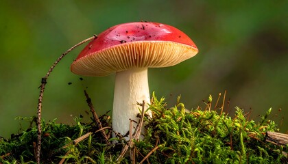 Close-up of a vibrant red mushroom