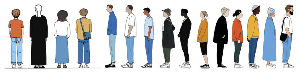 PNG Diverse group waiting patiently, element set on transparent background