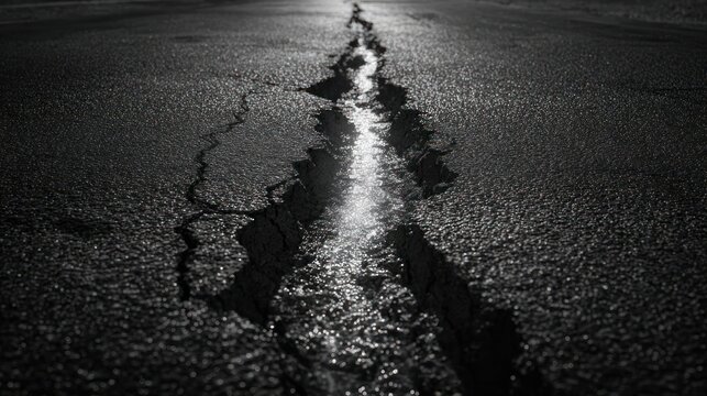 Fototapeta Large crack in asphalt road
