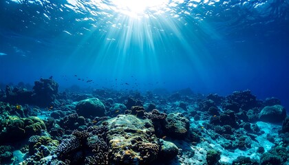 Obraz premium Underwater coral reef scene with sunlight (2)
