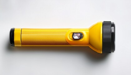 bright yellow flashlight ideal for camping emergency situations or outdoor activities portable and durable perfect for various uses on white background