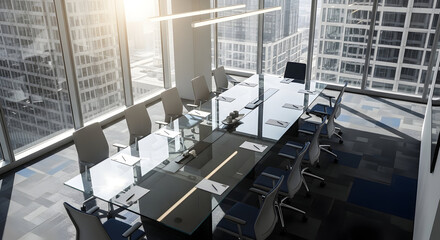 Modern Meeting Room With Panoramic City Views And Office Furniture Displayed Elegantly