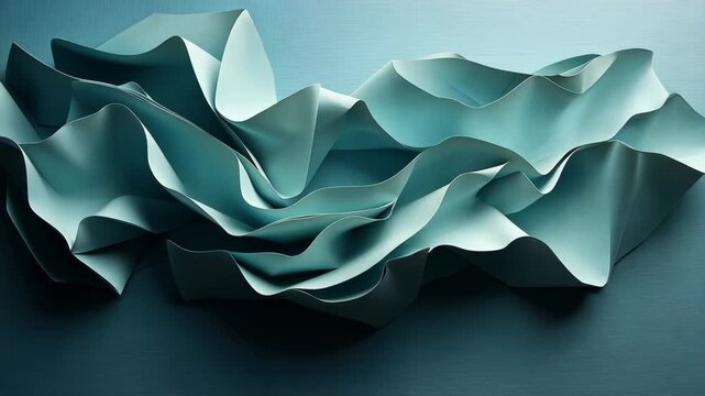 Cool teal folded paper, smooth and calming, soft creases, minimalist composition/