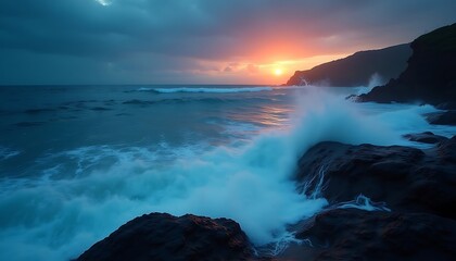 Naklejka premium Golden sunrise and sunset reflections over the sea and ocean