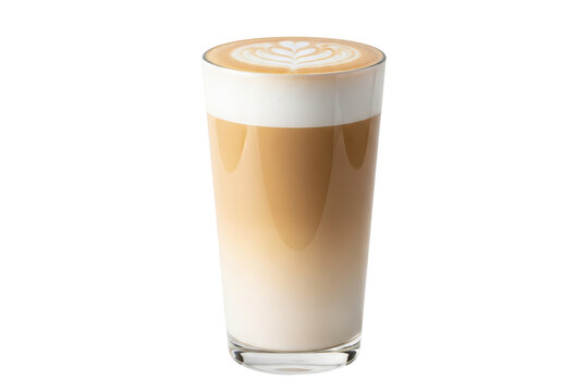 caff&egrave; latte with rosetta art in a tall glass