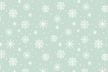 White and light blue snowflakes with dots seamless pattern, hand-drawn vector illustration. Gentle winter design for Christmas wrapping paper, fabric, textiles, wallpaper, seasonal cards, and digital 