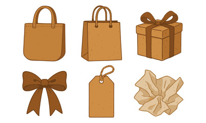 Eco-friendly gift packaging set featuring recycled paper bag, box, and accessories