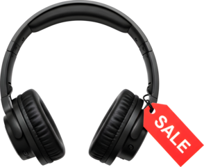 Black Headphones with a Red Sale Tag - A Promotional Image for Music Lovers 