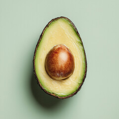 Avocado half on mint background, studio photo
